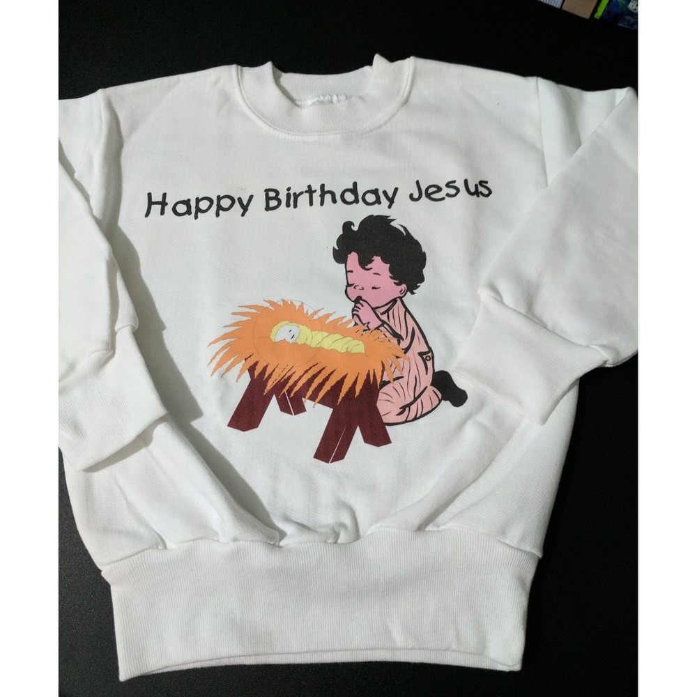 Toddler boy girl white size 2-4 sweatshirt Happy Birthday Jesus Christmas manger